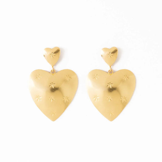 Laura Dangle Heart Earrings Brass