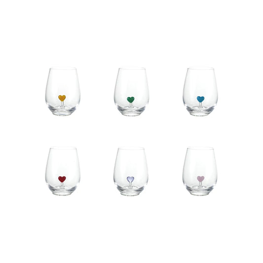 Stemless Wine Glass with Hand-Blown Heart Inside, 18 oz.