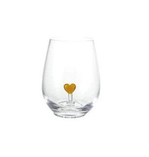 Stemless Wine Glass with Hand-Blown Heart Inside, 18 oz.
