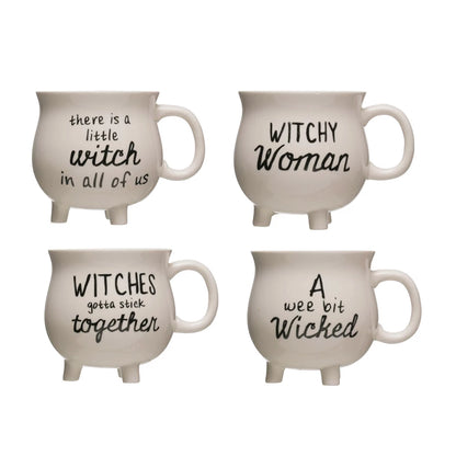 Stoneware Cauldron Mug W/ Witch Sayings