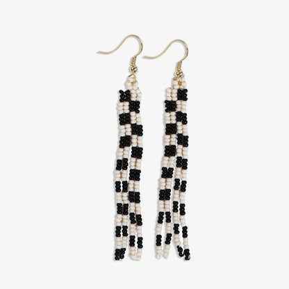 June Mini Checked Pattern Petite Beaded Fringe Earrings