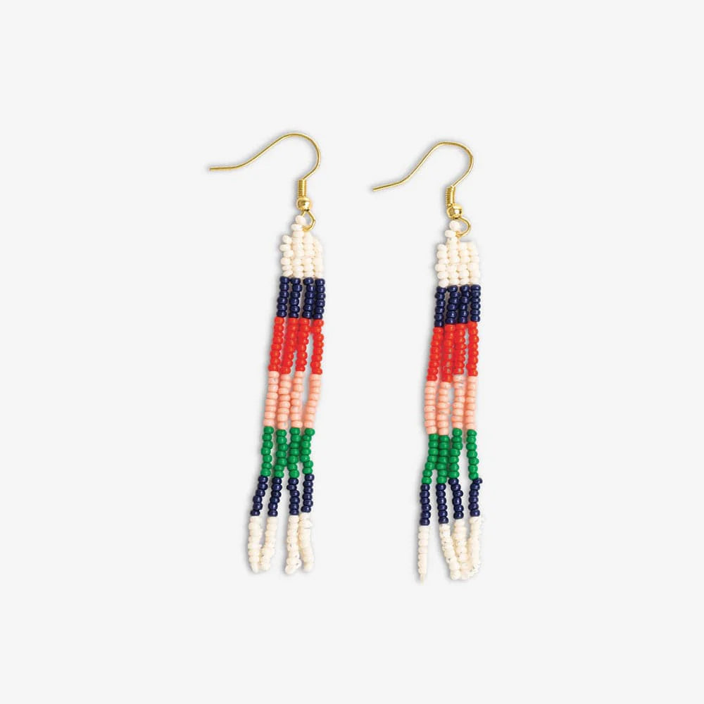 June Mini Checked Pattern Petite Beaded Fringe Earrings