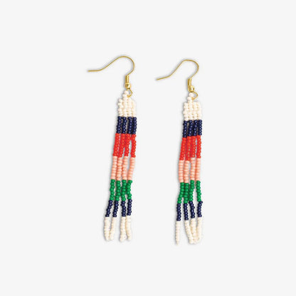 June Mini Checked Pattern Petite Beaded Fringe Earrings