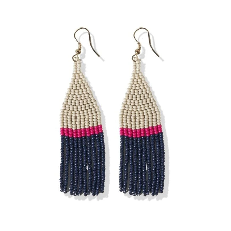 Lennon Color Block Stripe Beaded Fringe Earrings