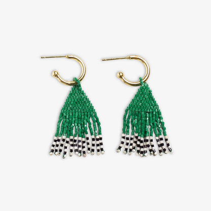 Leta Mini Gold Hoop Solid With Black/White Bottom Beaded Fringe Earrings