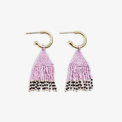 Leta Mini Gold Hoop Solid With Black/White Bottom Beaded Fringe Earrings