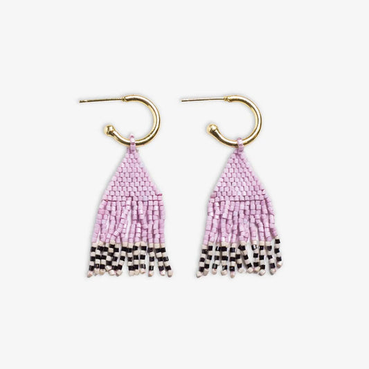 Leta Mini Gold Hoop Solid With Black/White Bottom Beaded Fringe Earrings