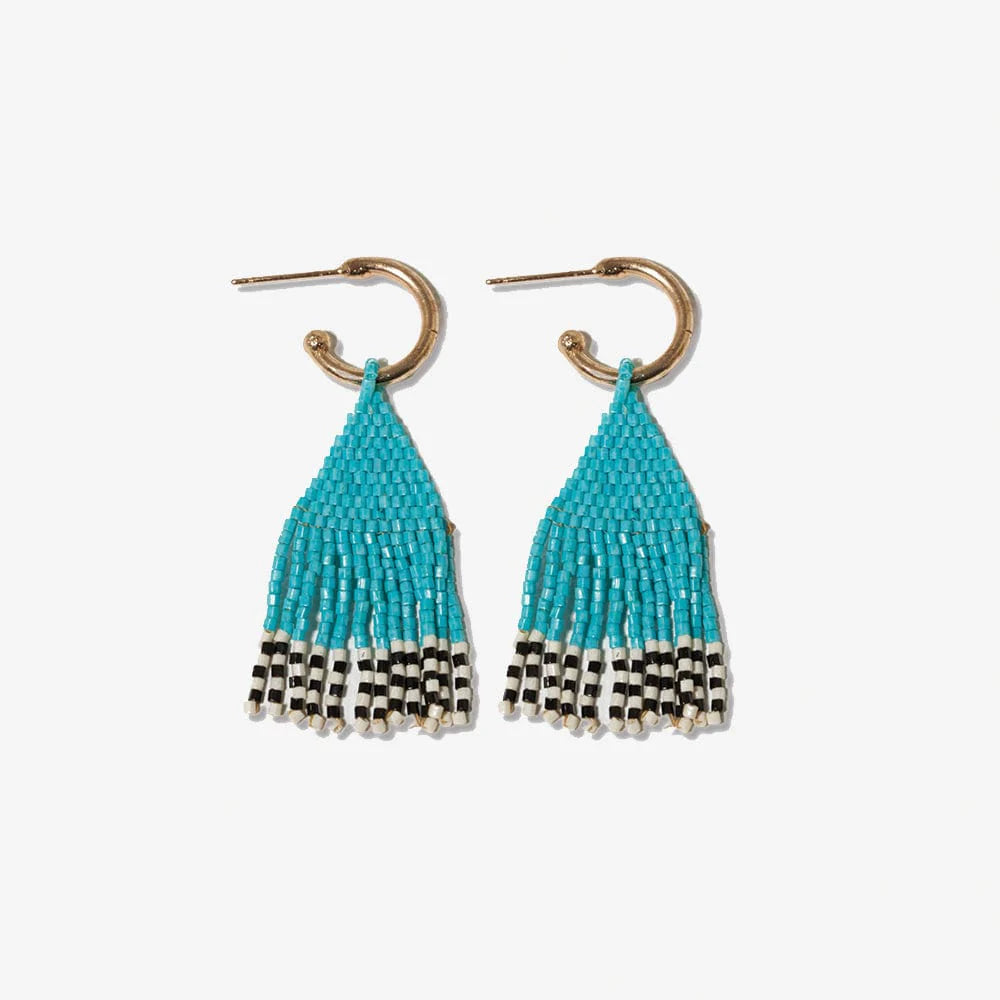 Leta Mini Gold Hoop Solid With Black/White Bottom Beaded Fringe Earrings