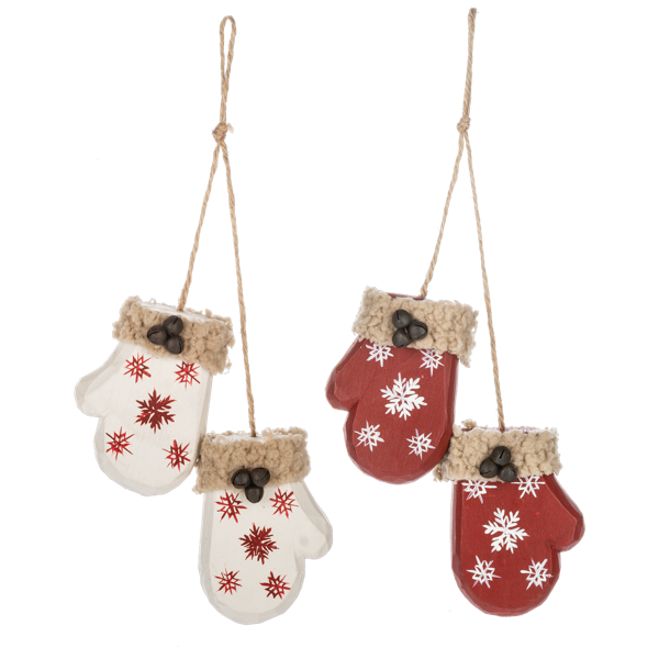 Red & White Carved Mitten Ornament
