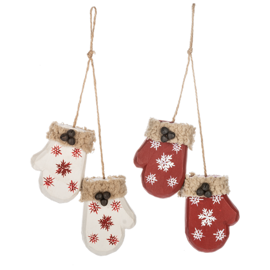 Red & White Carved Mitten Ornament