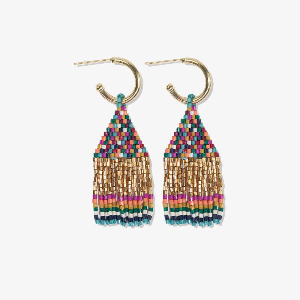 Leta Mini Gold Hoop Solid With Black/White Bottom Beaded Fringe Earrings