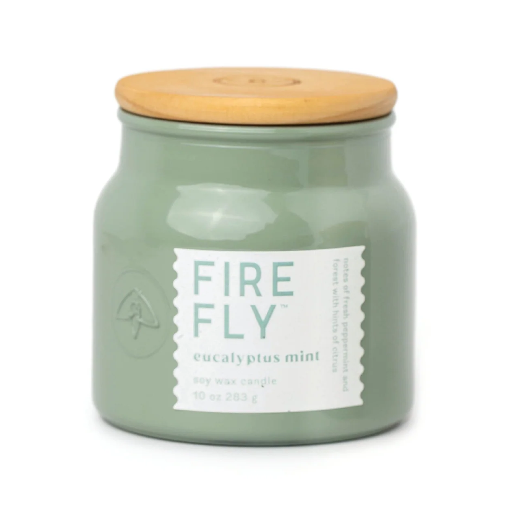 Firefly 2.5OZ. Green Opaque Glass & Wood Lid, Eucalyptus Mint