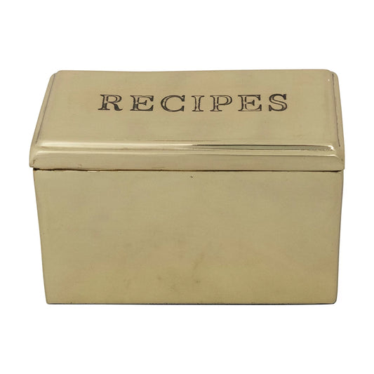 Etched Stainless Steel "Recipes" Box with 36 Recipe Cards, Gold Finish