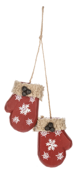 Red & White Carved Mitten Ornament