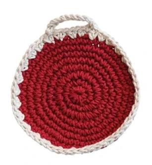 Cotton Crocheted Pot Holder, Red & White, 3 Styles