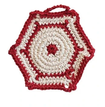 Cotton Crocheted Pot Holder, Red & White, 3 Styles