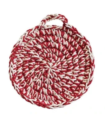 Cotton Crocheted Pot Holder, Red & White, 3 Styles