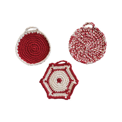 Cotton Crocheted Pot Holder, Red & White, 3 Styles