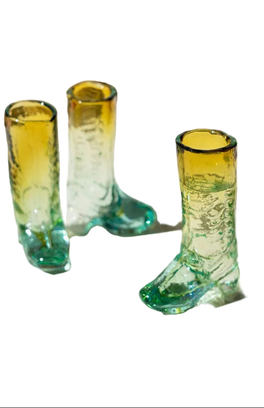 Blue and Amber Recycled Glass Boot Shot Glass