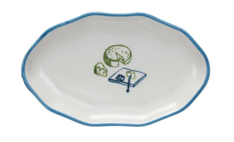 Stoneware Dish w/ Colored Rim & Bistro Image, 4 Styles