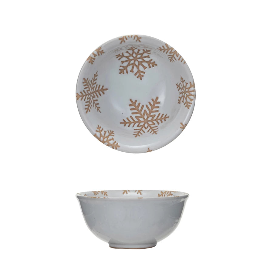 Stoneware Bowl w/ Wax Relief Snowflakes