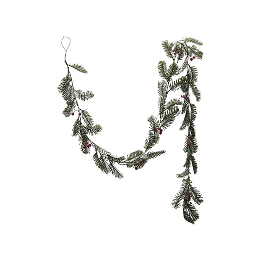 Faux Spruce Garland with Red Berries, Ice Finish
