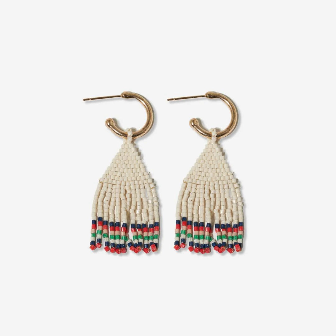 Leta Mini Gold Hoop Solid With Black/White Bottom Beaded Fringe Earrings