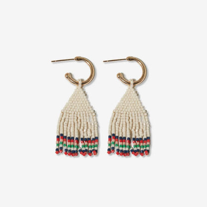 Leta Mini Gold Hoop Solid With Black/White Bottom Beaded Fringe Earrings