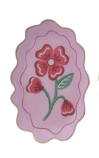 Metal Scalloped Tray with Flower & Gold Edge