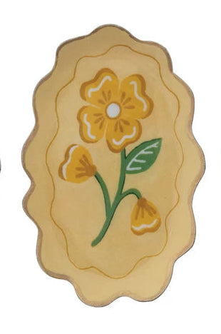 Metal Scalloped Tray with Flower & Gold Edge