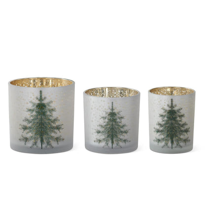 Frosted White Glass Christmas Tree Containers w/Gold Star