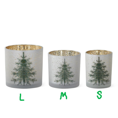 Frosted White Glass Christmas Tree Containers w/Gold Star