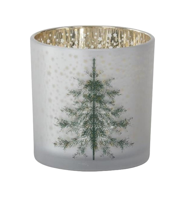Frosted White Glass Christmas Tree Containers w/Gold Star