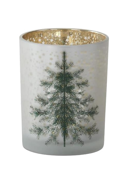 Frosted White Glass Christmas Tree Containers w/Gold Star