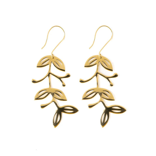 Vera Abstract Leaves Botanical Threader Earrings Brass
