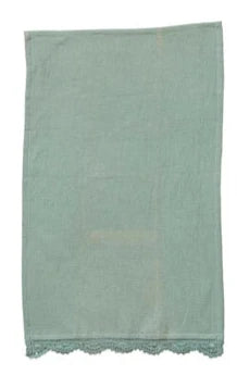 Cotton Waffle Weave Tea Towel w/ Crochet Lace Trim, 3 Colors