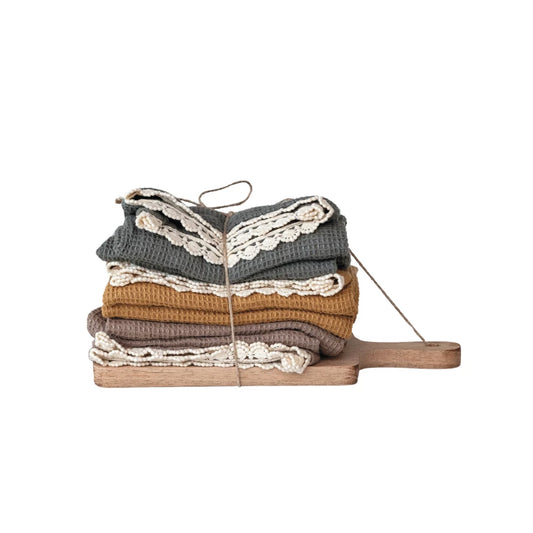 Cotton Waffle Weave Tea Towels w/ Cheese/Cutting Board