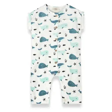 Whales Rolled Sleeve Baby Jumpsuit