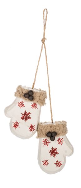 Red & White Carved Mitten Ornament