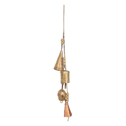 Metal Bell Cluster with Wood Beads & Jute String