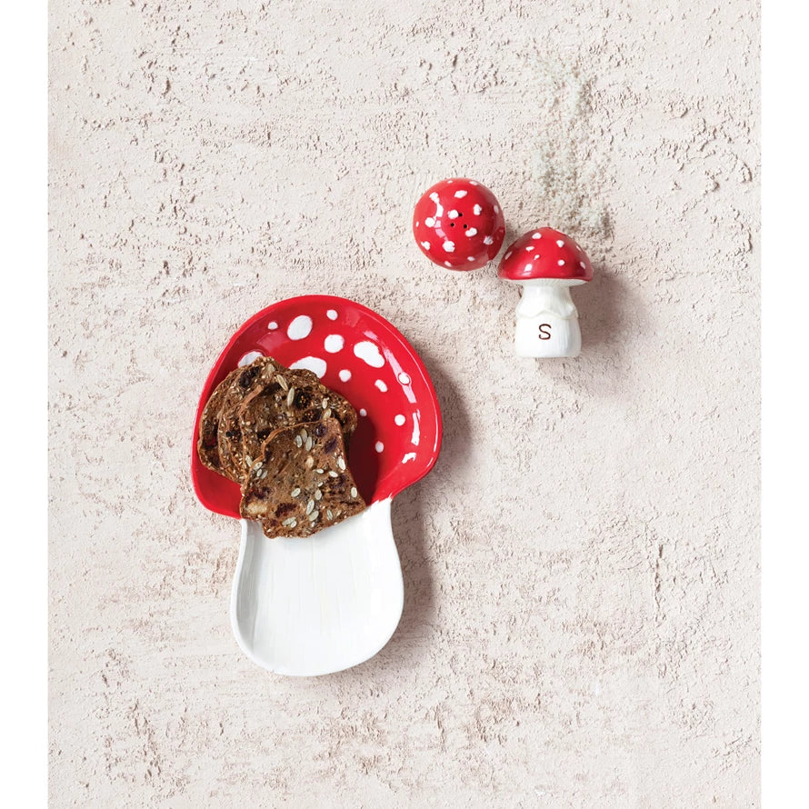 Hand Painted Ceramic Mushroom Shaped Salt & Pepper Shakers