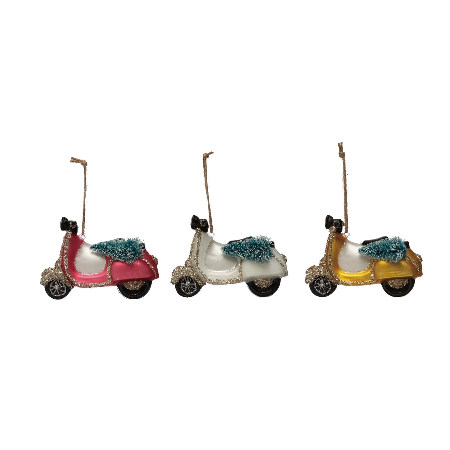Hand Painted Scooter Ornaments W/ Bottle Christmas Brush Trees