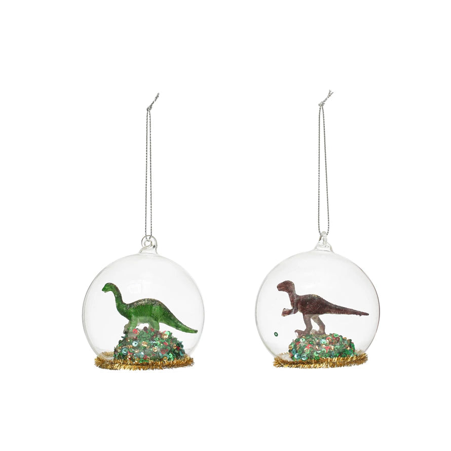 Glass Cloche Ornament W/ Dinosaurs