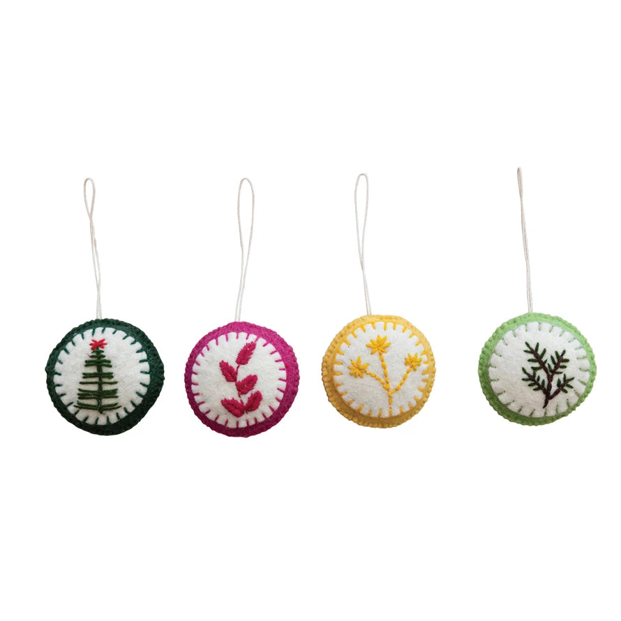 Handmade Wool Felt Ornament W/ Embroidery