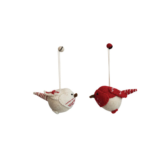 Handmade Wool Felt Bird Ornaments W/ Embroidery