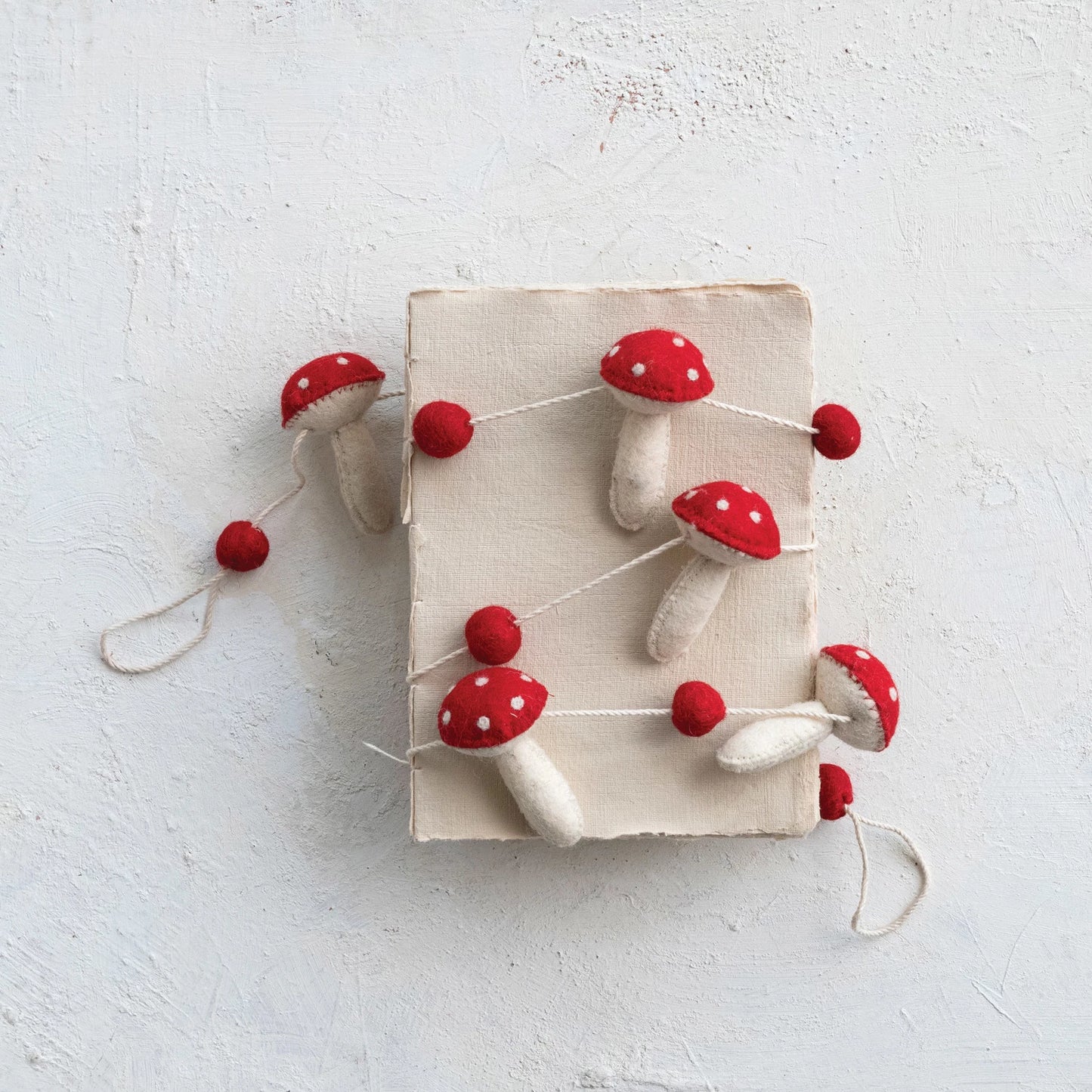 Wool Felt Mushrooms & Pom Poms Garland