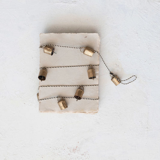 Metal Bell Garland w/ Black & White String, Antique Gold Finish