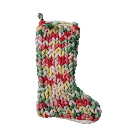 Hand-Woven Acrylic Knit Stocking w/ Sherpa Back