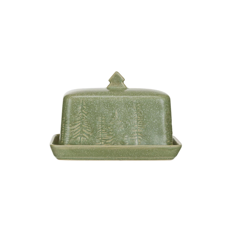 Debossed Stoneware Butter Dish w/ Trees (Each One Will Vary)