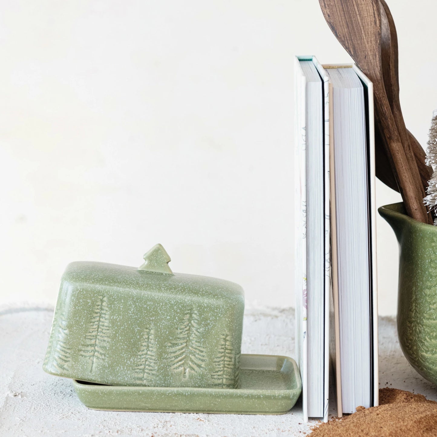 Debossed Stoneware Butter Dish w/ Trees (Each One Will Vary)